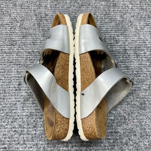 Betula Birkenstock Leo Sandals Womens 39/ 8-8.5 Silver Metal Buckle 3 Strap - Picture 4 of 10